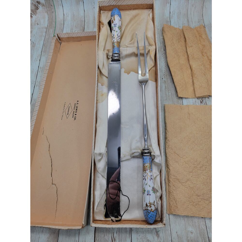 Vintage Fine Sheffield Cutlery England 2 Piece Kitchen Carving Knife Set